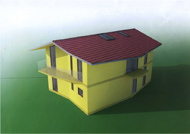 3D-Modell 3D-Modell eines freistehenden Hauses.